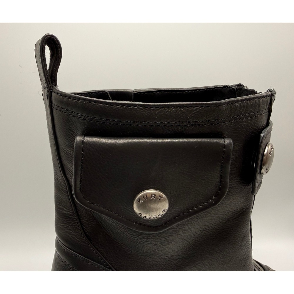 Kurt Geiger London Black Leather Buckle Zip Ankle Boots Kitten Heel Pointed Toe - Picture 6 of 9